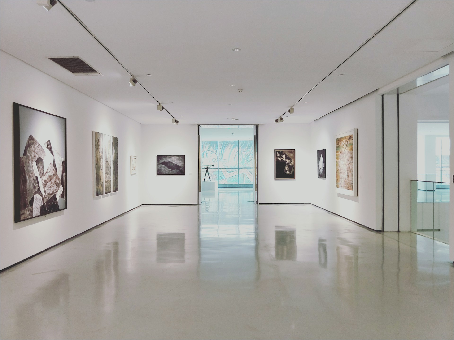 tableaux variés sur un mur peint en blanc